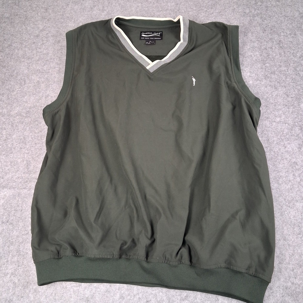 Austin Golf Windbreaker Vest Mens XL Green V-Neck Water Resistant Pullover